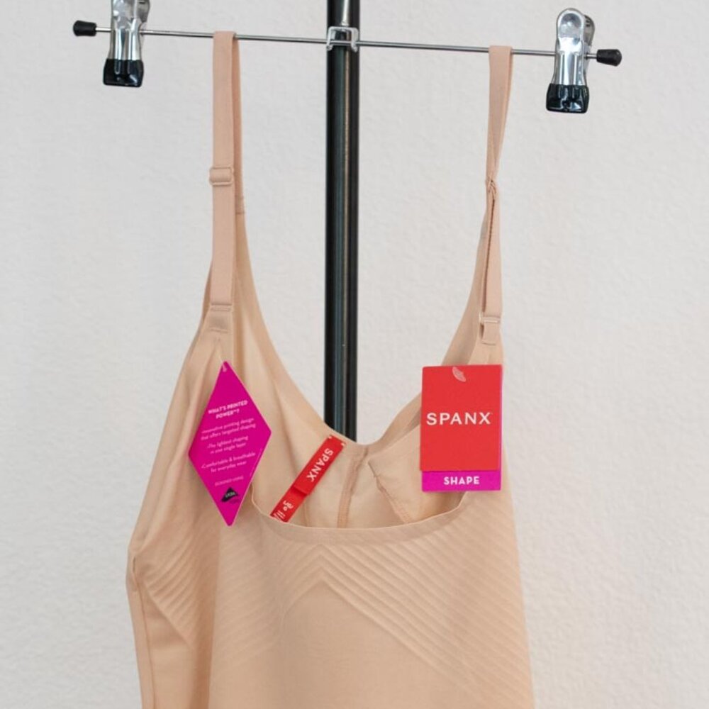 Spanx Open-Bust Mid-Thigh Bodysuit L NWT Champagne Beige 10235R